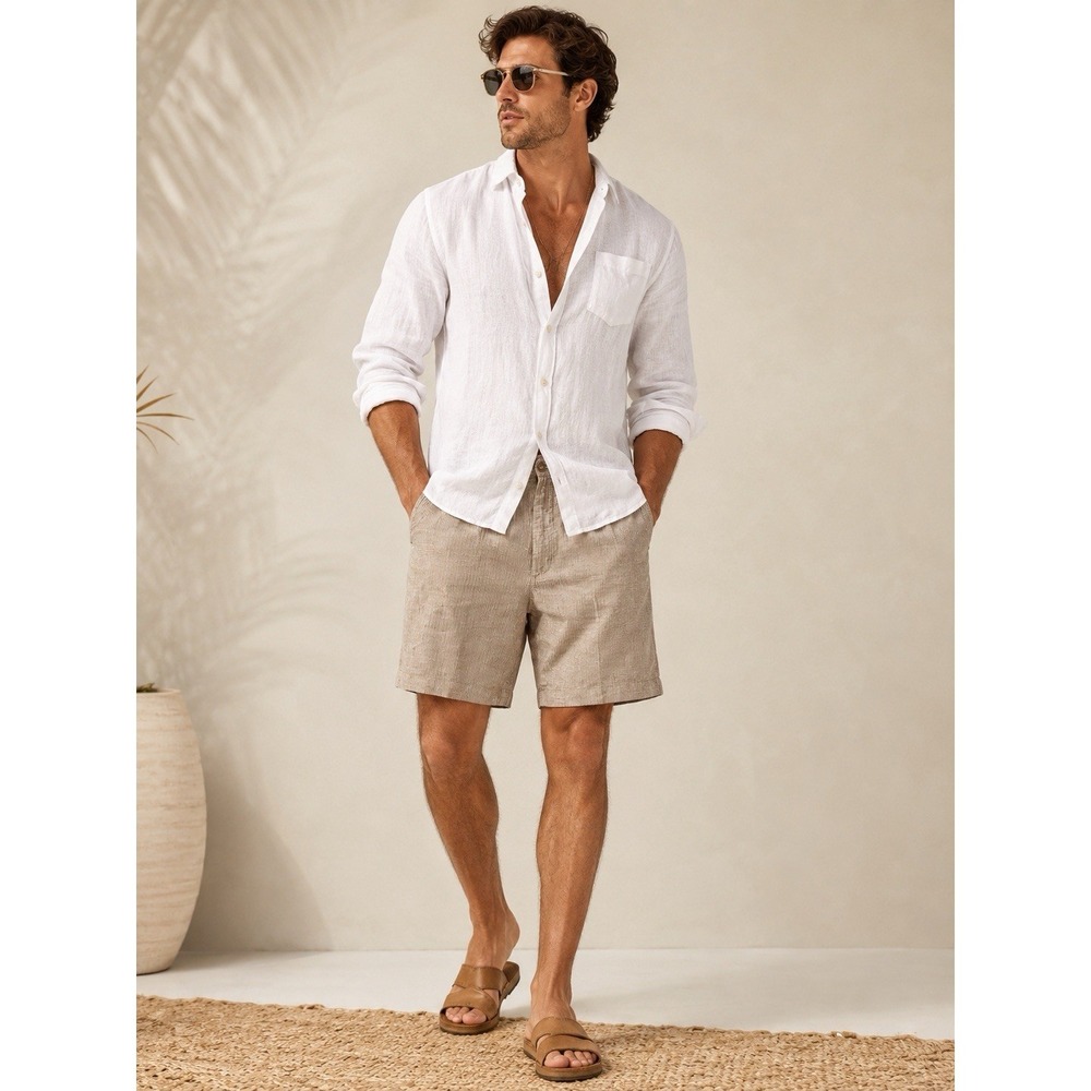 Wallin & Bros Linen Blend Stripe Shorts‎ Coastal Vacation Beige Men's 38